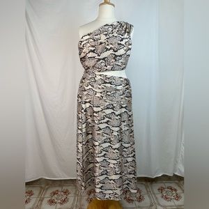 Eloquii One Shoulder Snake Print Dress - Black and Cream